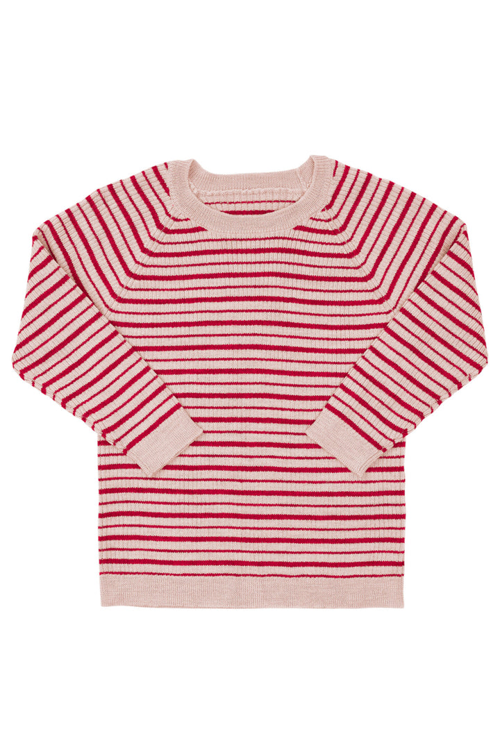 Merino Classic Rib Blouse - Soft Pink/Burgundy Comb.