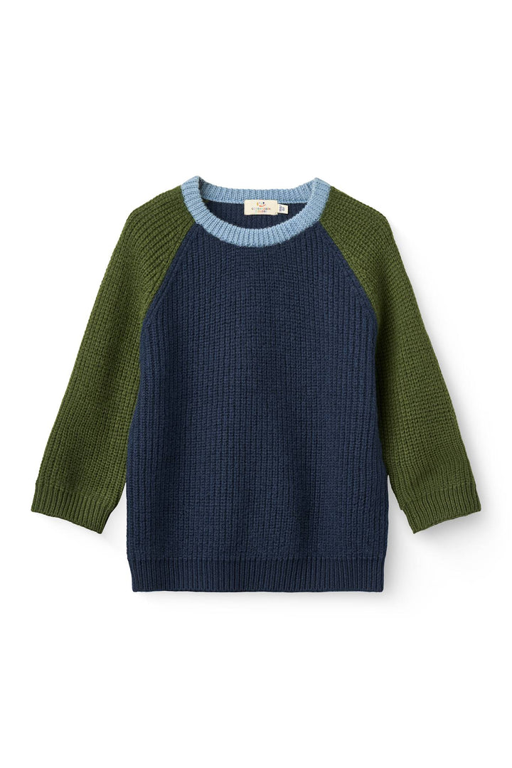 Merino Rib Knitted Blouse - Navy Comb.