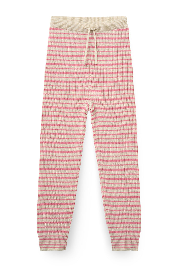 Merino Classic Rib Leggings with Drawstrings - Blossom Pink Stripe