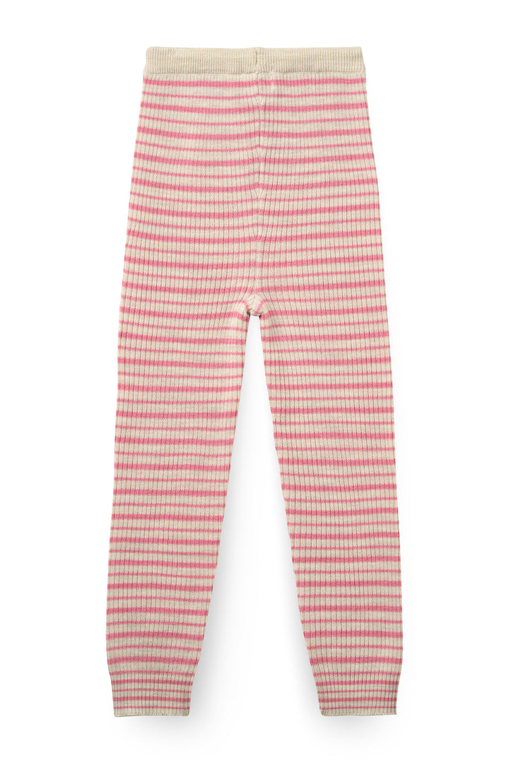 Merino Classic Rib Leggings with Drawstrings - Blossom Pink Stripe