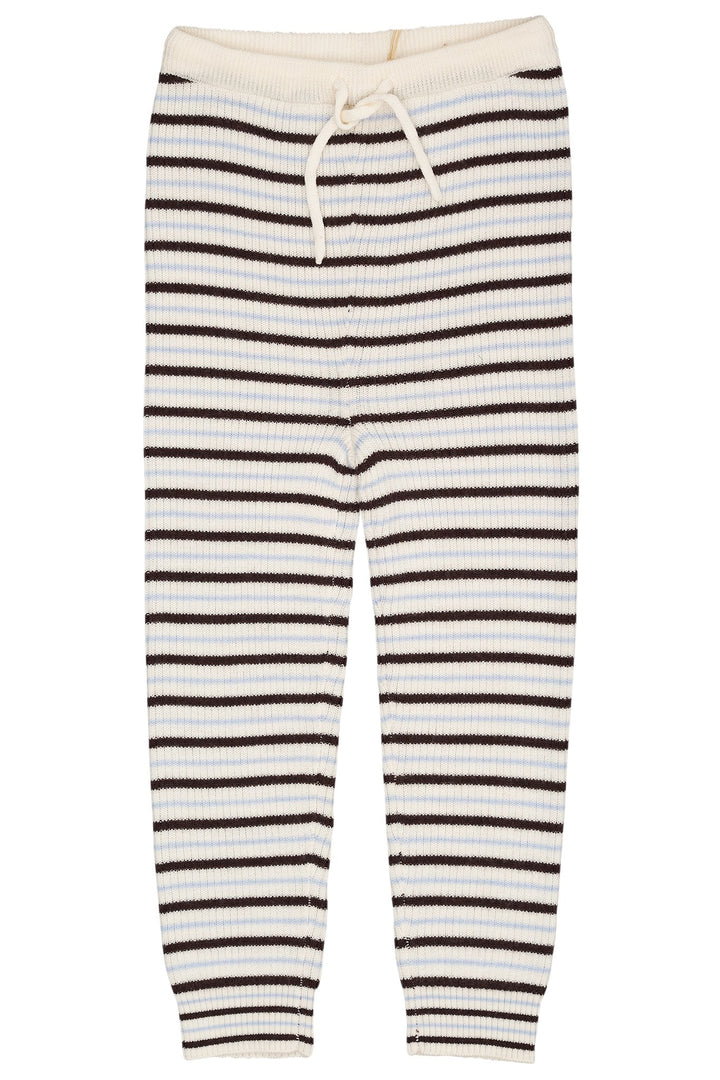 MERINO CLASSIC RIB LEGGINGS W. DRAWSTRINGS - CREAM/DK BROWN/DUSTY BLUE COMBI