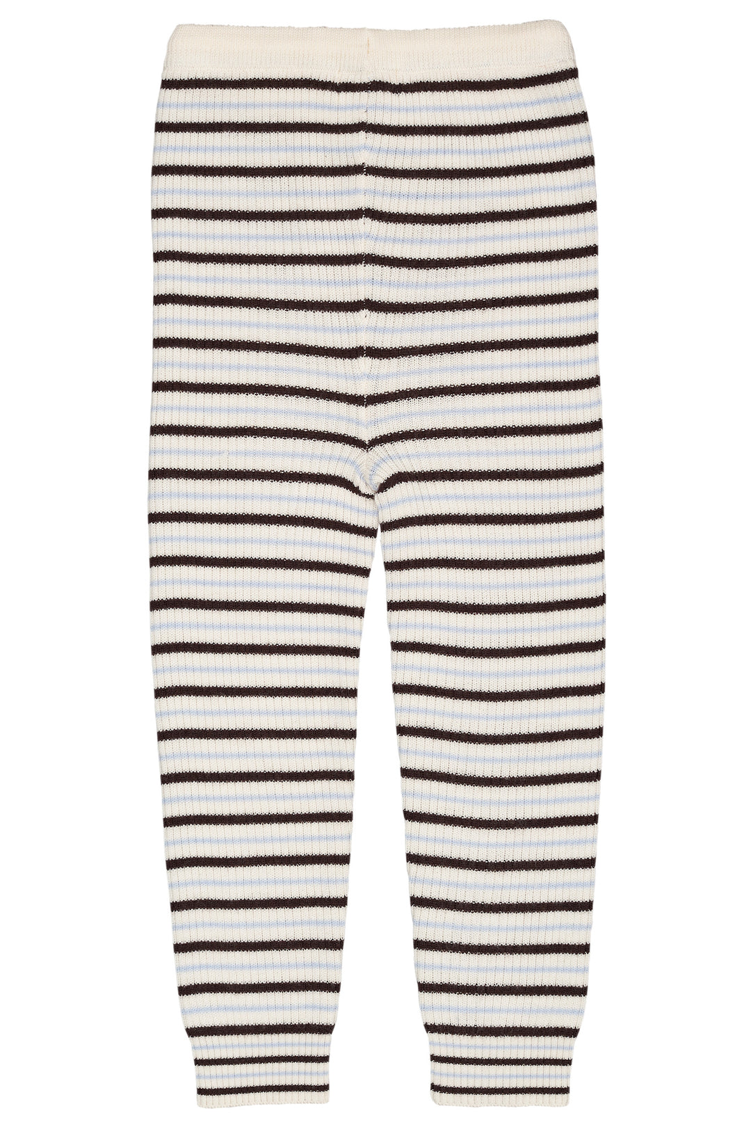 MERINO CLASSIC RIB LEGGINGS W. DRAWSTRINGS - CREAM/DK BROWN/DUSTY BLUE COMBI