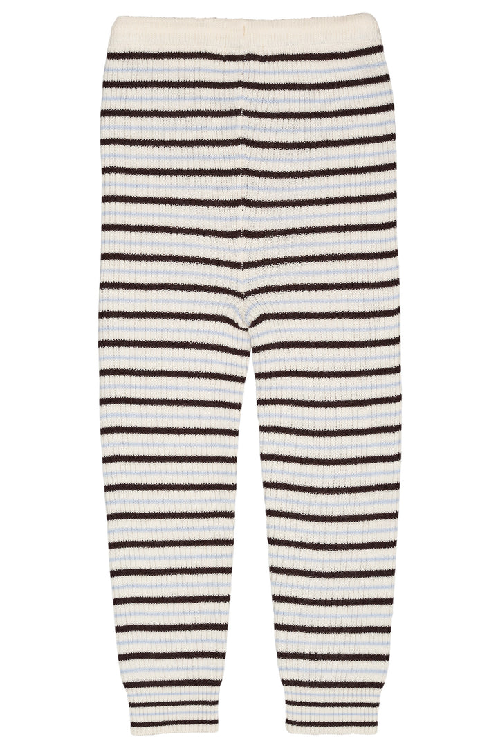 MERINO CLASSIC RIB LEGGINGS W. DRAWSTRINGS - CREAM/DK BROWN/DUSTY BLUE COMBI