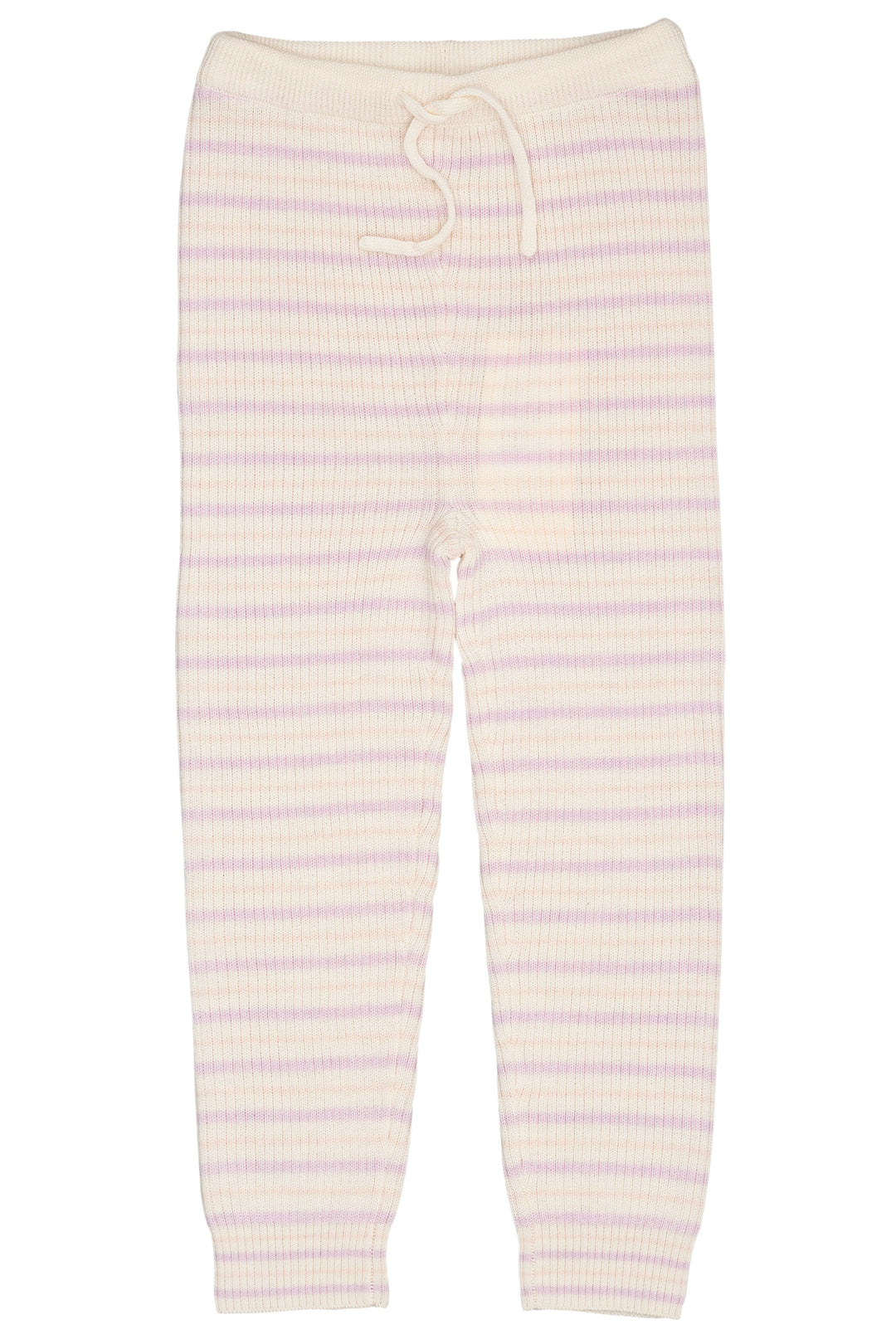 MERINO CLASSIC RIB LEGGINGS W. DRAWSTRINGS - CREAM/LAVENDER/DUSTY ROSE COMBI