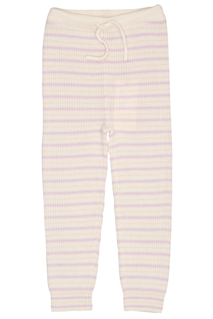 MERINO CLASSIC RIB LEGGINGS W. DRAWSTRINGS - CREAM/LAVENDER/DUSTY ROSE COMBI