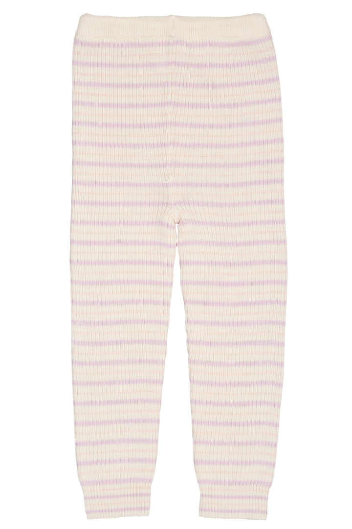 MERINO CLASSIC RIB LEGGINGS W. DRAWSTRINGS - CREAM/LAVENDER/DUSTY ROSE COMBI