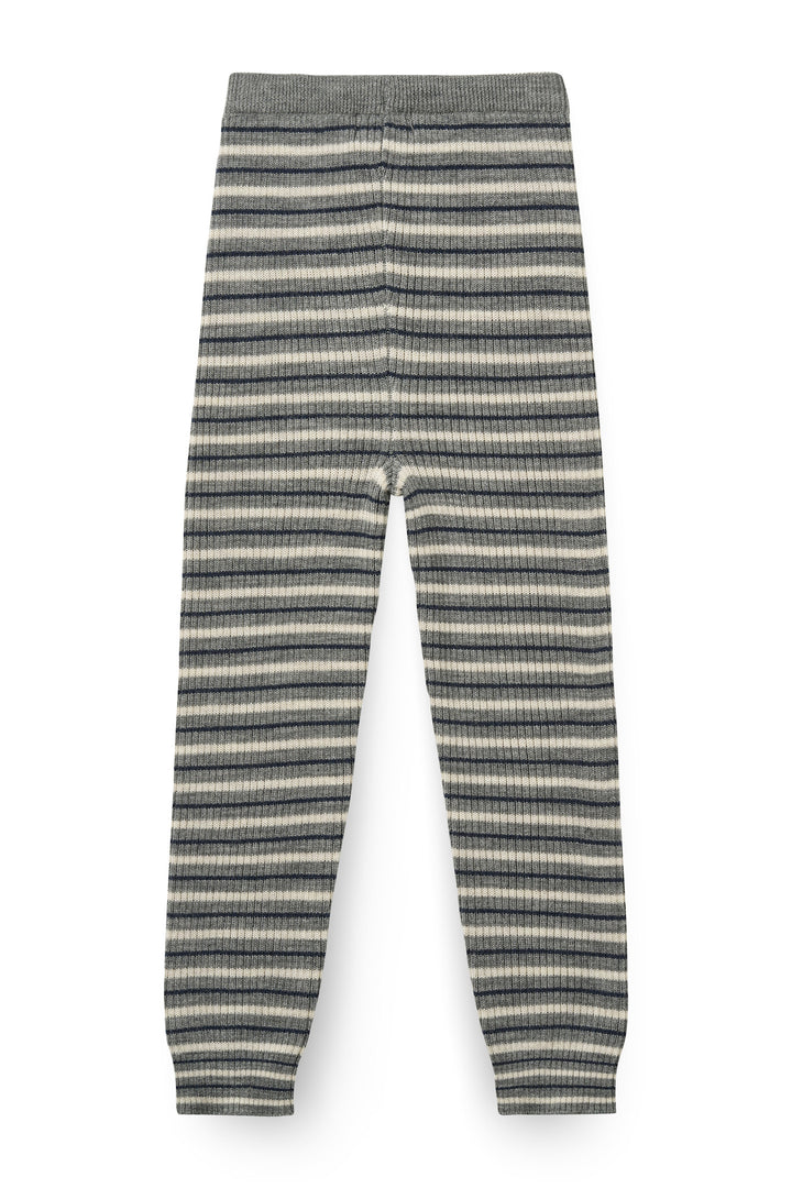 Merino Classic Rib Leggings with Drawstrings - Grey Stripe