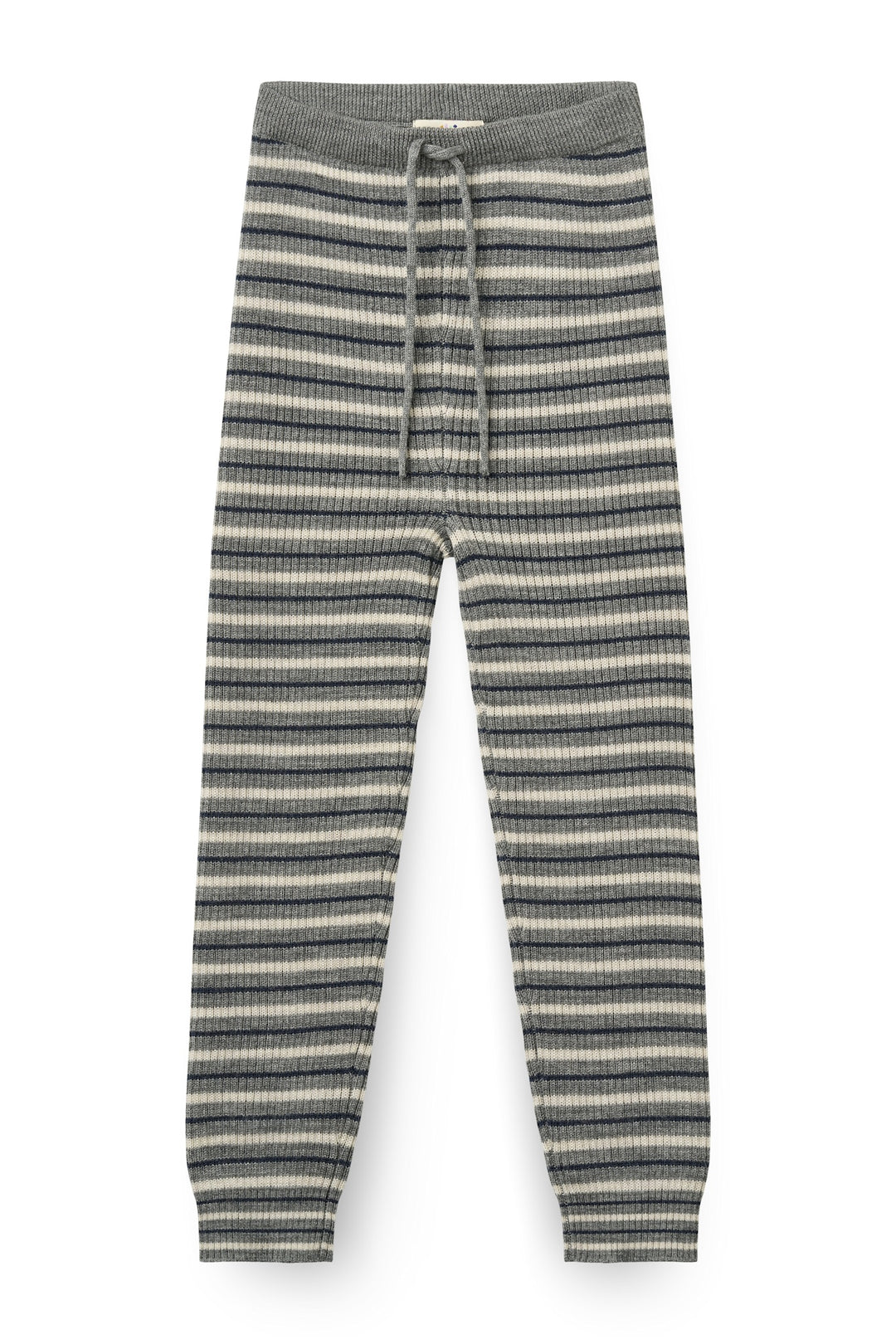 Merino Classic Rib Leggings with Drawstrings - Grey Stripe