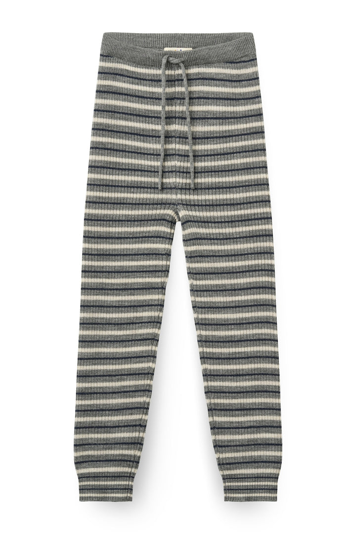 Merino Classic Rib Leggings with Drawstrings - Grey Stripe