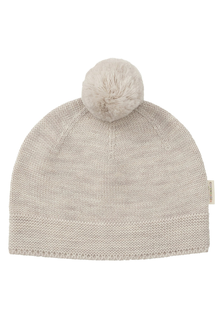 KNITTED BEANIE WITH POMPOM - PALE CREAM MELANGE