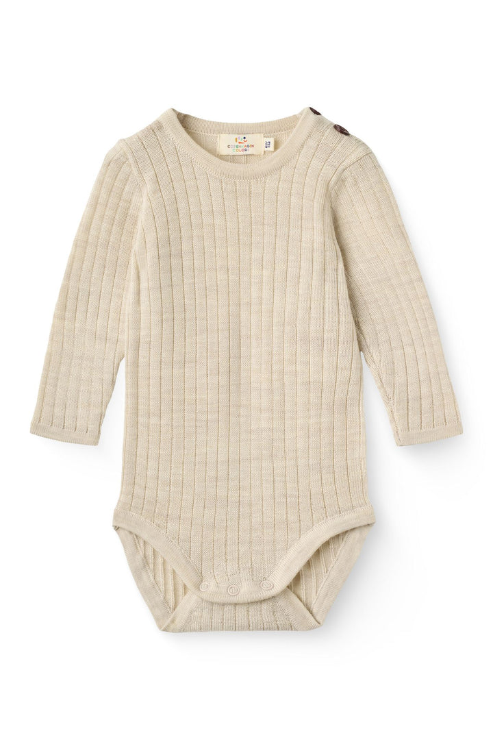 MERINO LS RIB BODYSTOCKING - PALE CREAM MELANGE
