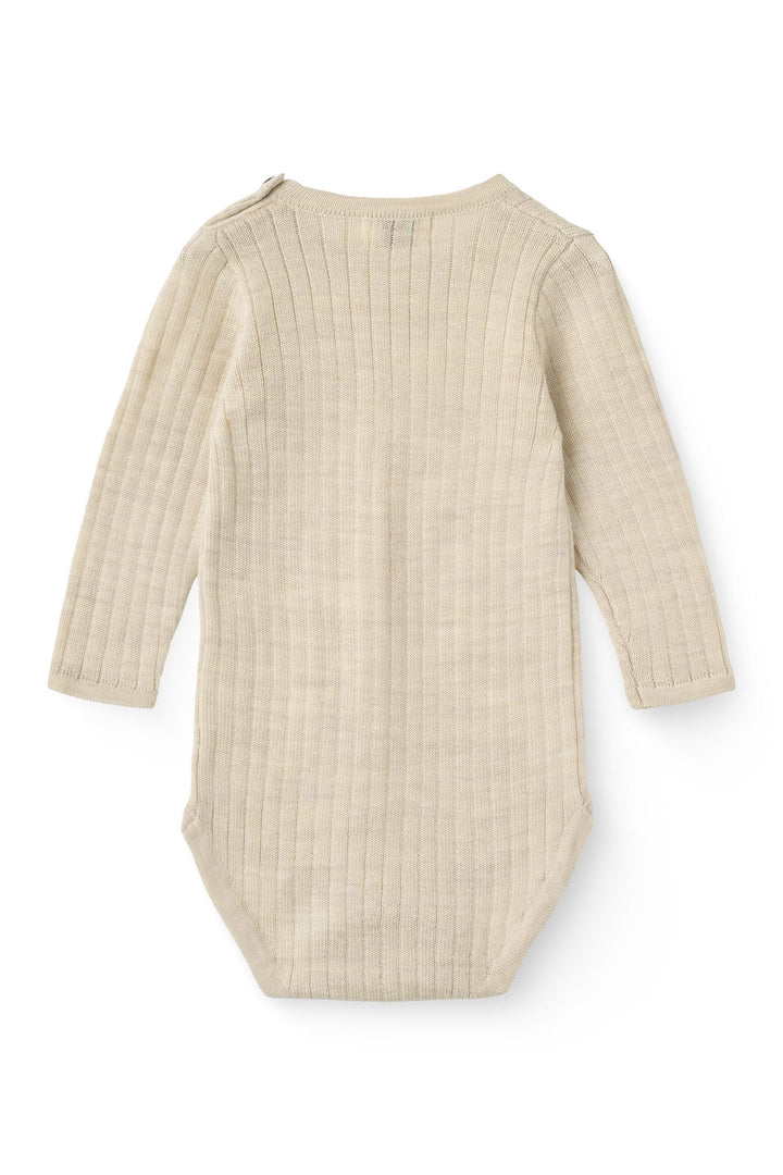 MERINO LS RIB BODYSTOCKING - PALE CREAM MELANGE