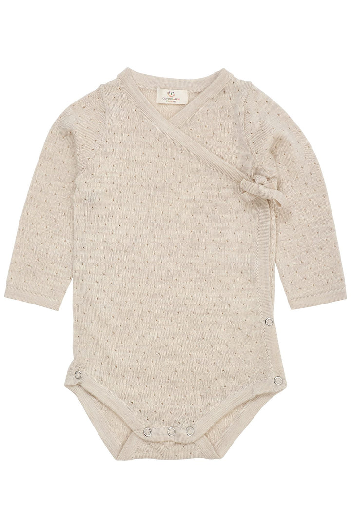 MERINO LS WRAP BODYSTOCKING - PALE CREAM MELANGE