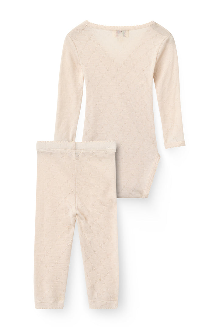 2-Pack LT. Knitted Pointelle Cross-Over Body W. Picot Edge + Pointelle Leggings W Picot Edge - CREAM