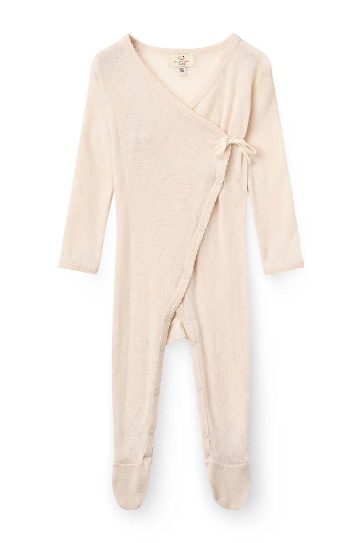 Lt. Knitted Pointelle Cross-Over Full Body - Cream