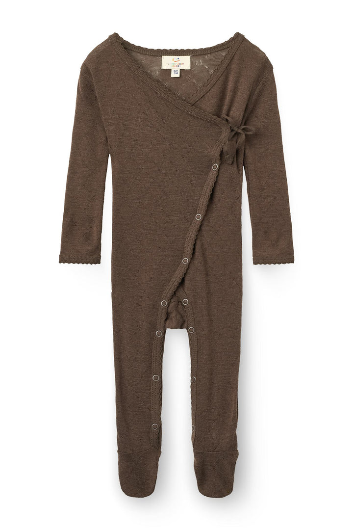 Lt. Knitted Pointelle Cross-Over Full Body - Dk. Brown