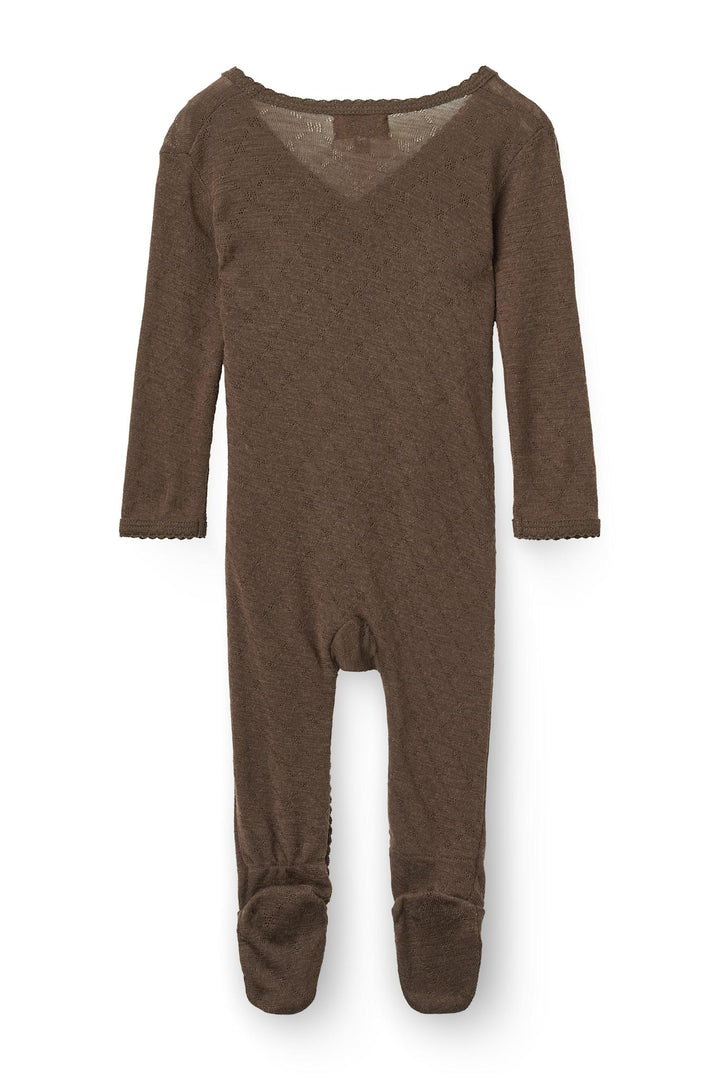 Lt. Knitted Pointelle Cross-Over Full Body - Dk. Brown
