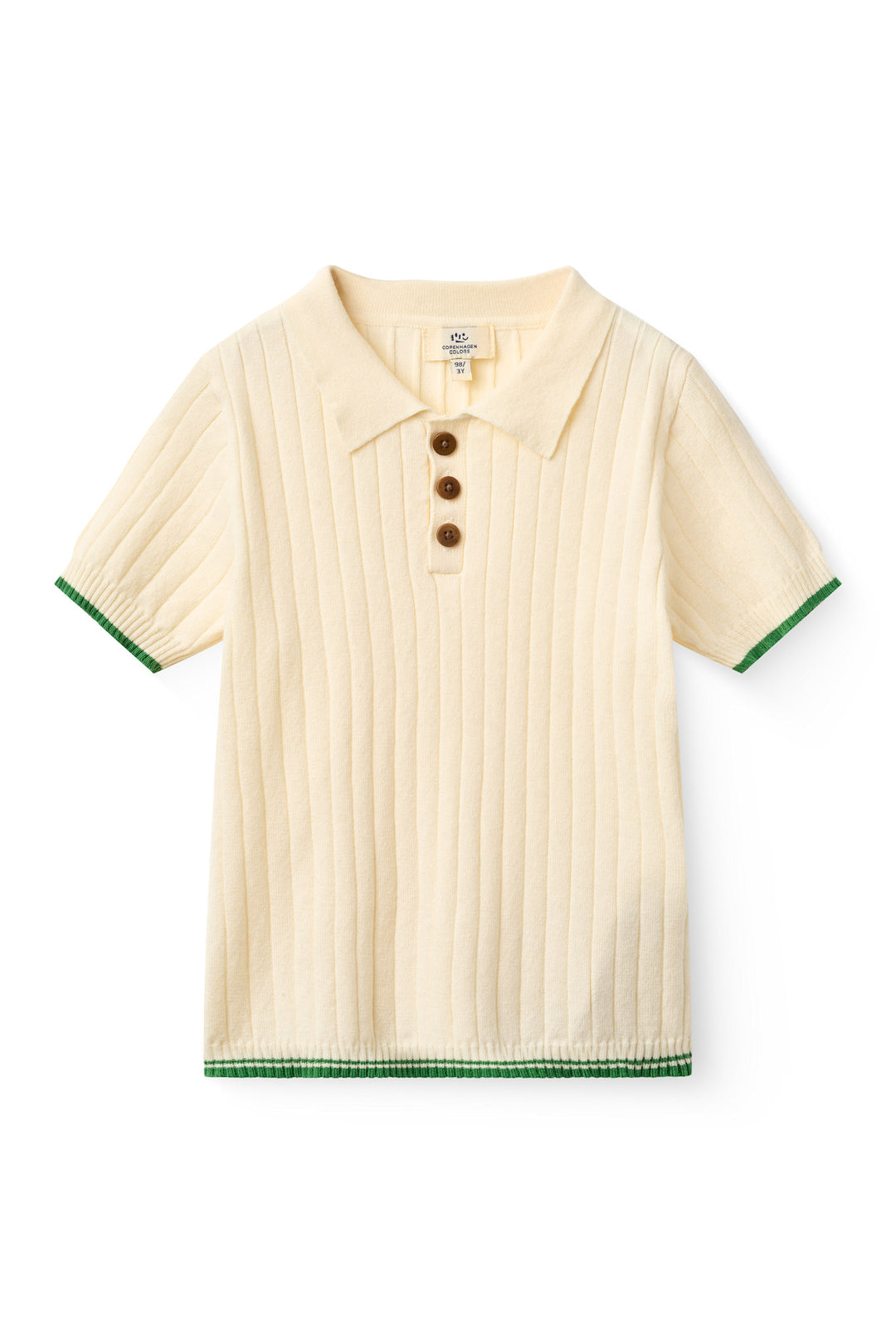 RIB KNITTED POLO - CREAM/SHARP GREEN COMB.