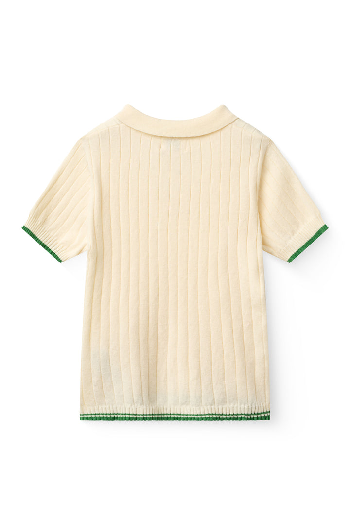 RIB KNITTED POLO - CREAM/SHARP GREEN COMB.