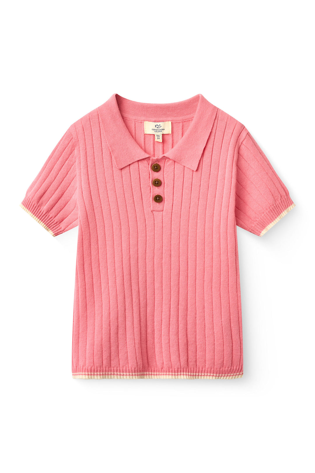 RIB KNITTED POLO - PINK/CREAM COMB.