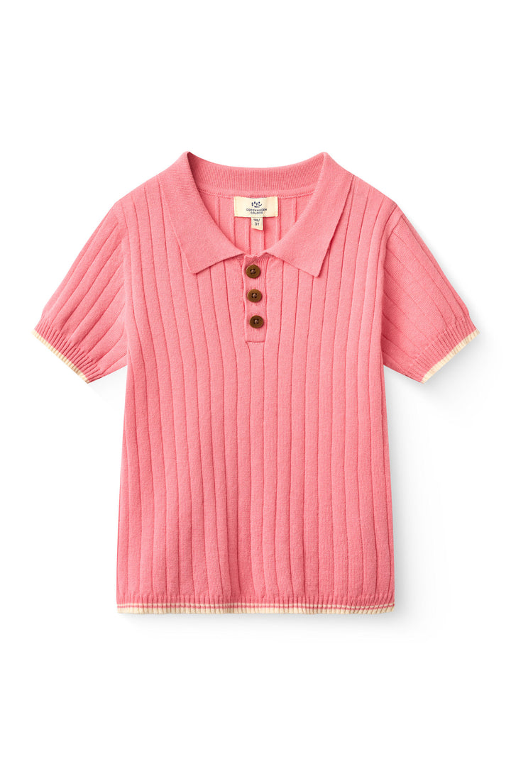 RIB KNITTED POLO - PINK/CREAM COMB.