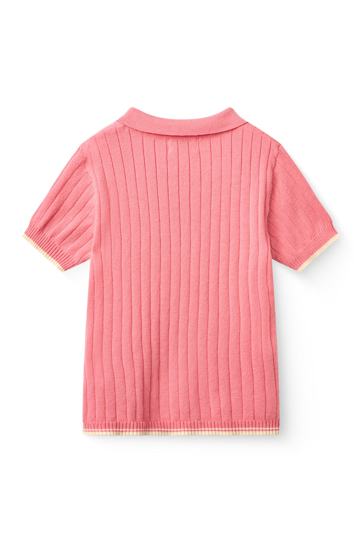 RIB KNITTED POLO - PINK/CREAM COMB.