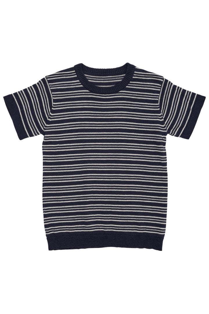 LT. KNITTED T-SHIRT SS - NAVY/CREAM COMB.