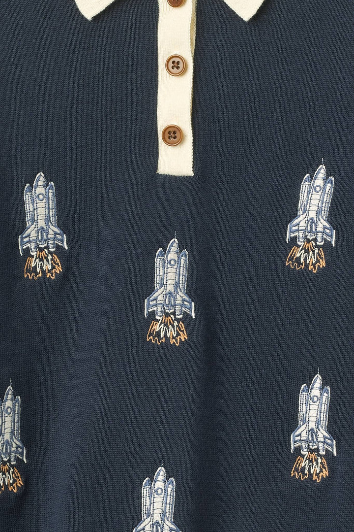 Polo w. Embroidery - Navy Rocket Comb.