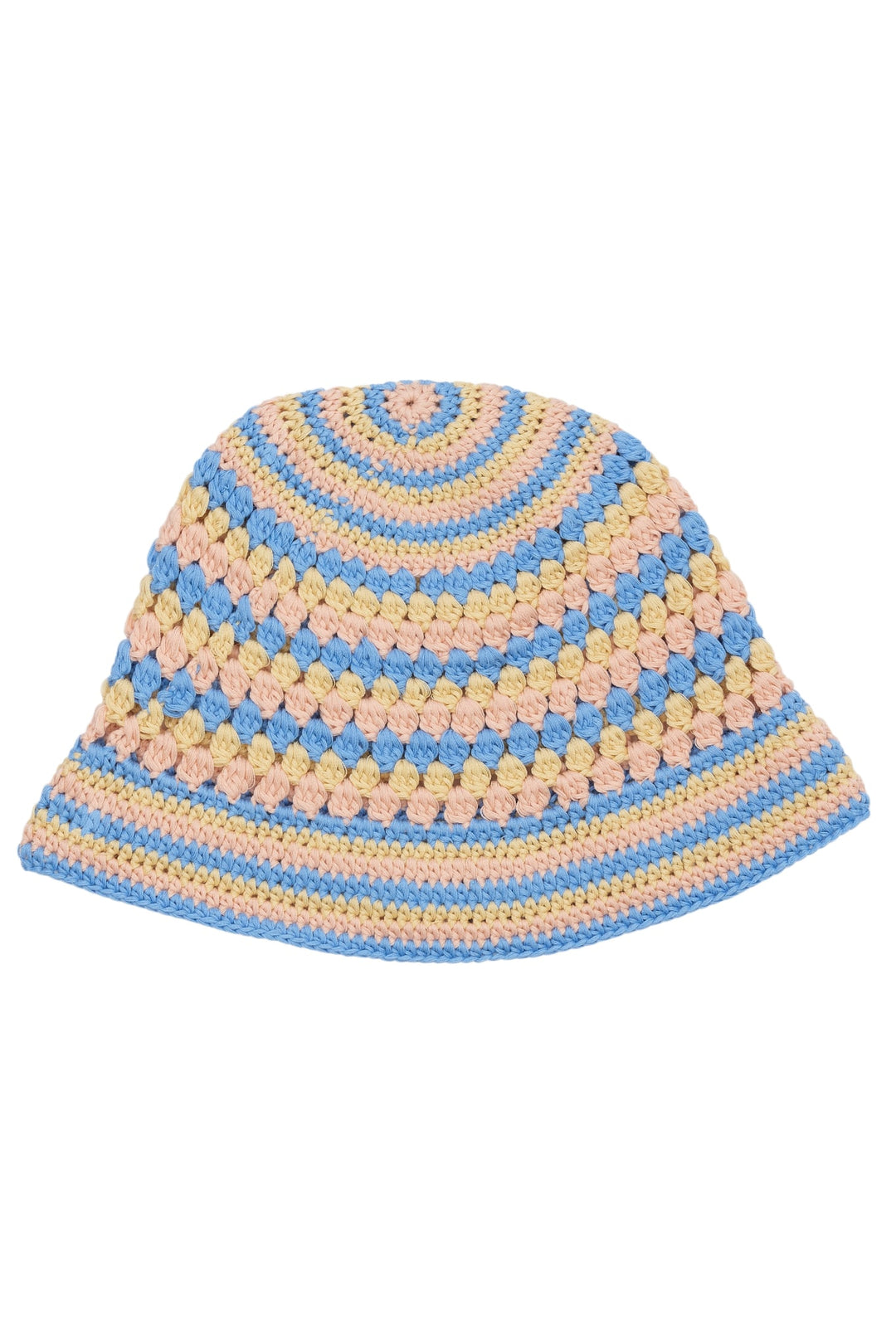 CROCHET HAT - SKY BLUE/PALE YELLOW/DUSTY ROSE COMB.