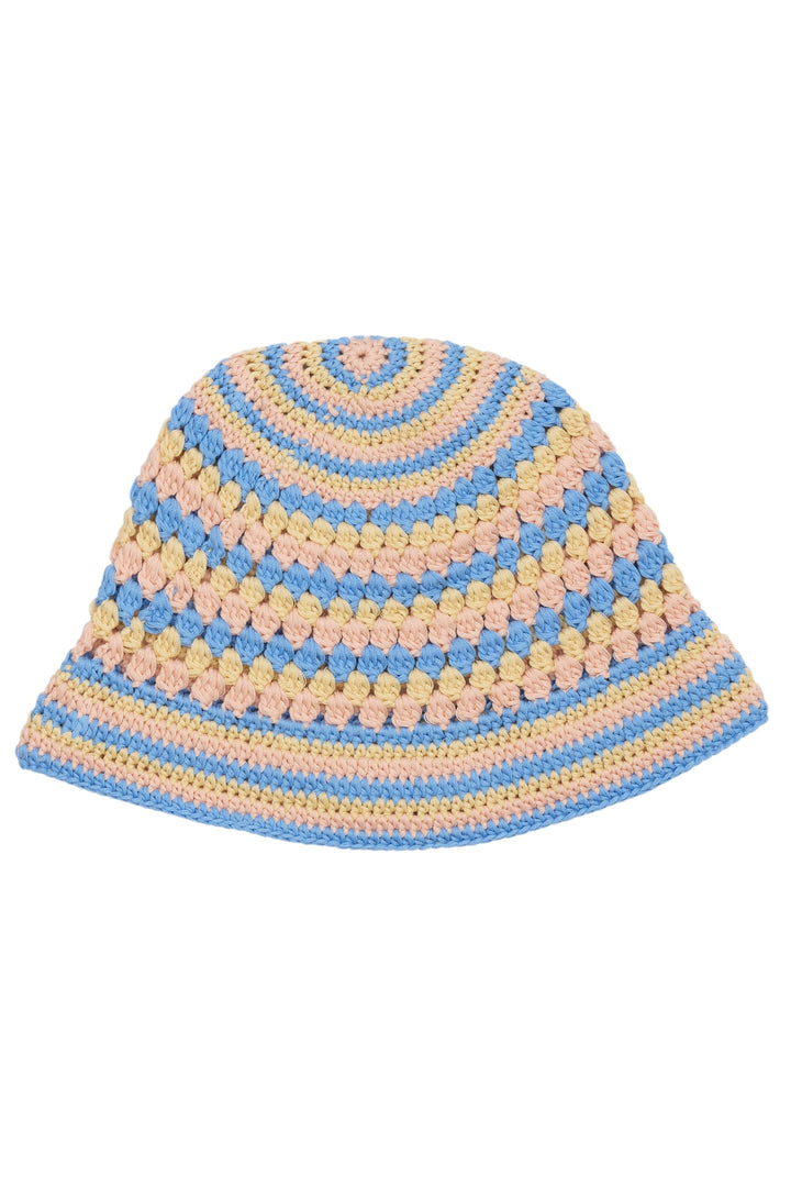 CROCHET HAT - SKY BLUE/PALE YELLOW/DUSTY ROSE COMB.