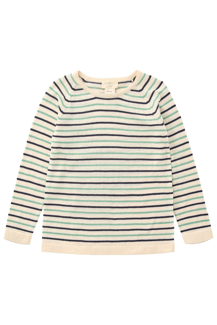 LT. KNITTED T-SHIRT LS - CREAM/NAVY/GREEN COMB.