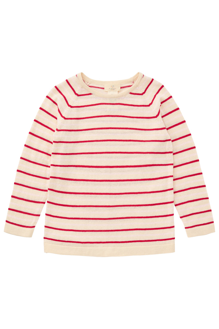 LT. KNITTED T-SHIRT LS - CREAM/DUSTY ROSE/BARRY COMB.