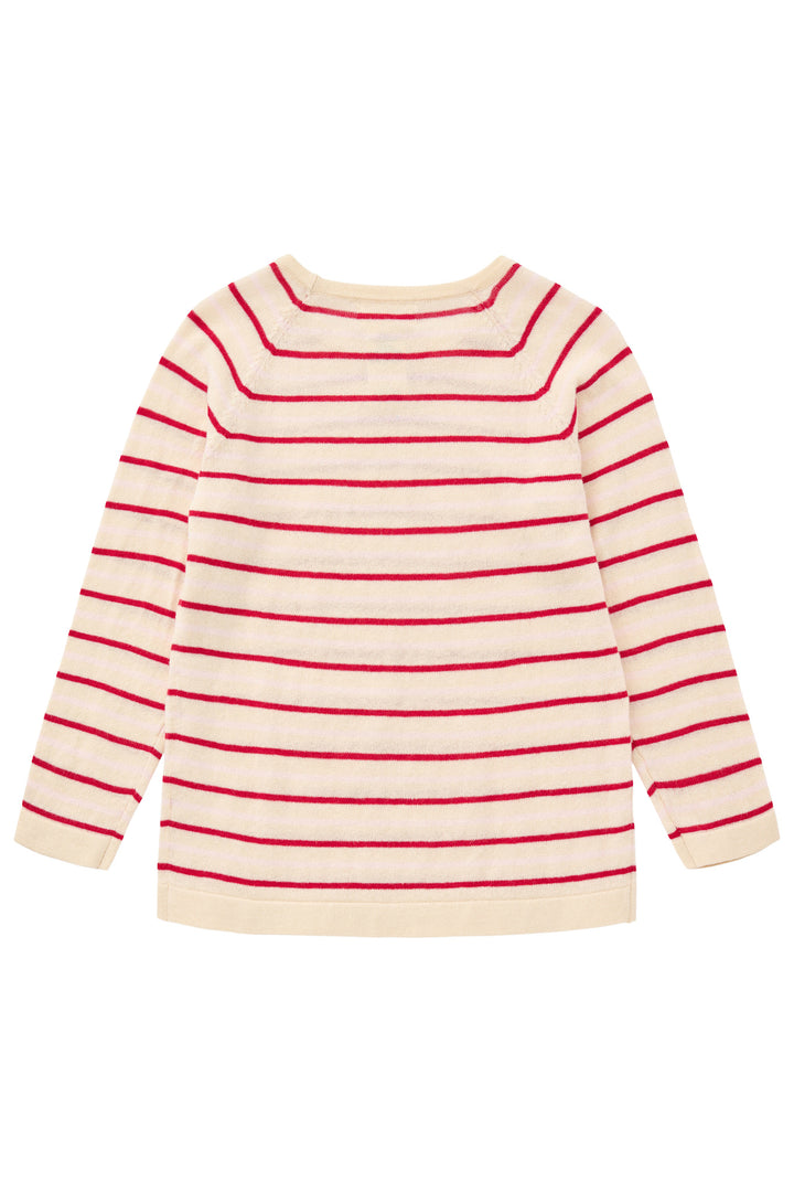 LT. KNITTED T-SHIRT LS - CREAM/DUSTY ROSE/BARRY COMB.
