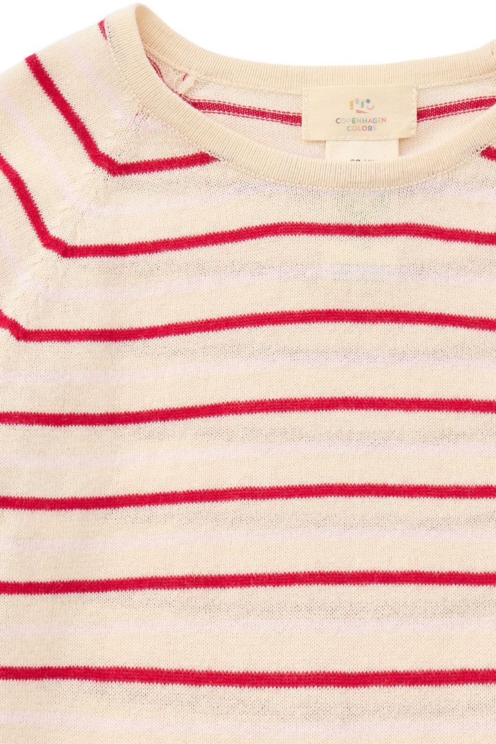 LT. KNITTED T-SHIRT LS - CREAM/DUSTY ROSE/BARRY COMB.
