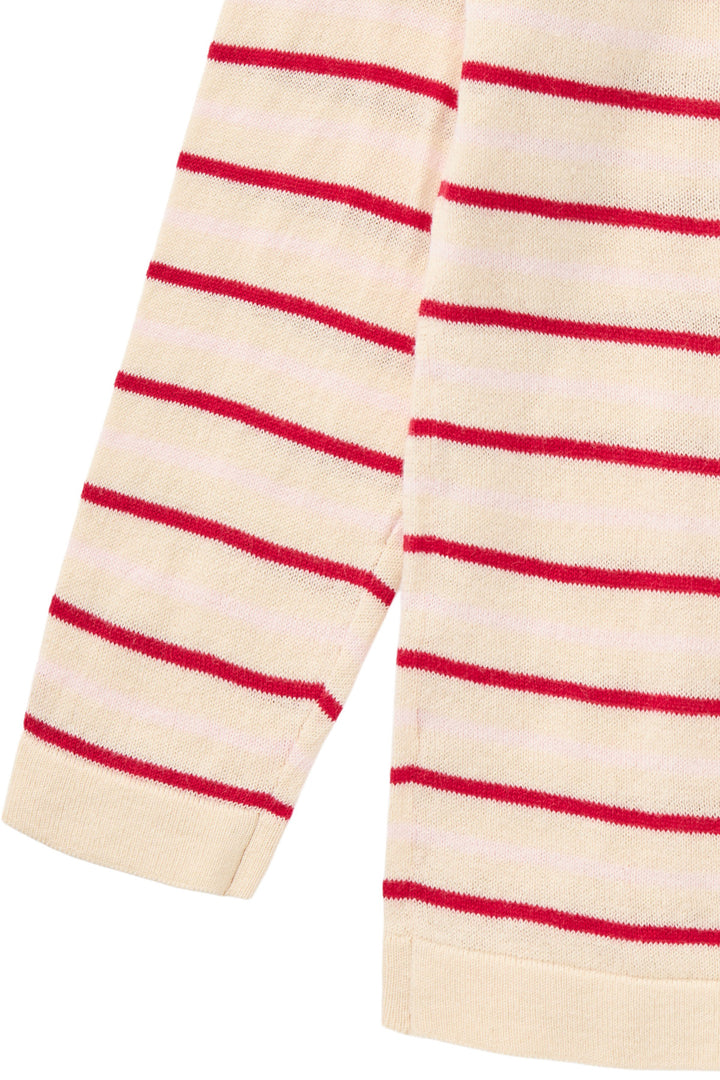 LT. KNITTED T-SHIRT LS - CREAM/DUSTY ROSE/BARRY COMB.