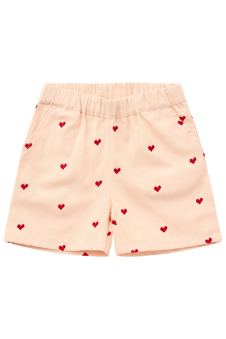 TWILL HEART SHORTS - DUSTY ROSE W. BERRY HEARTS
