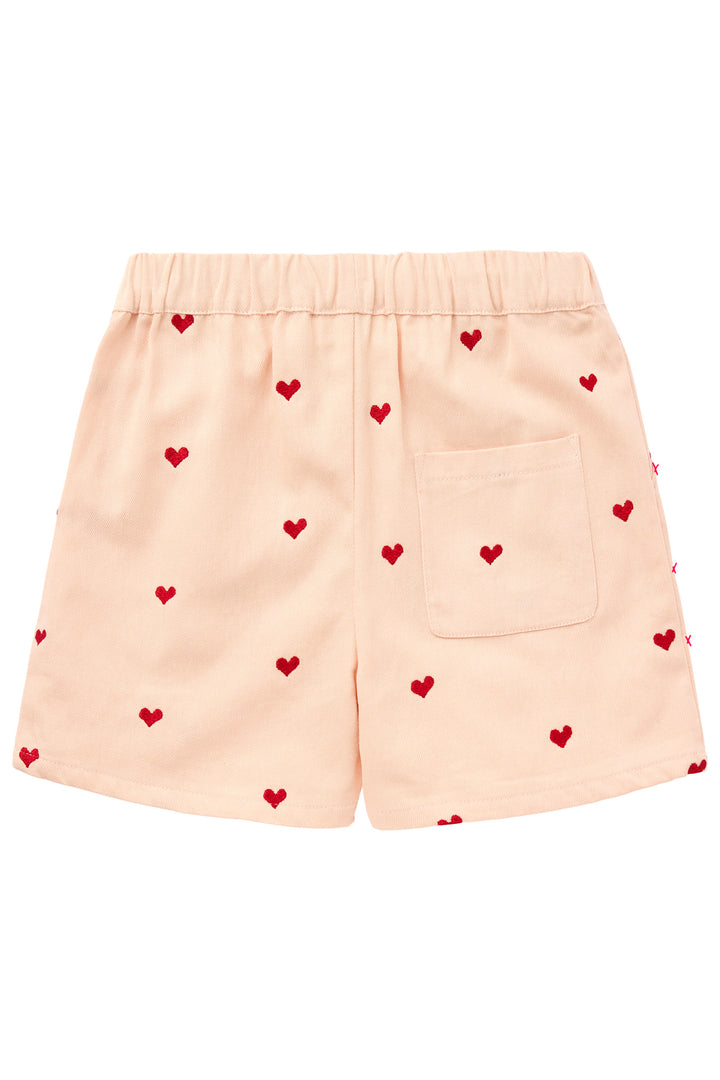 TWILL HEART SHORTS - DUSTY ROSE W. BERRY HEARTS