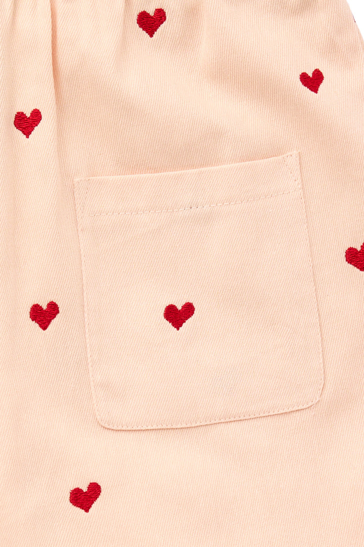 TWILL HEART SHORTS - DUSTY ROSE W. BERRY HEARTS