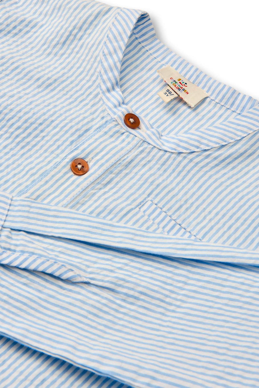 SEERSUCKER SHIRT W. PLACKET - SKY BLUE W CREAM STRIPE