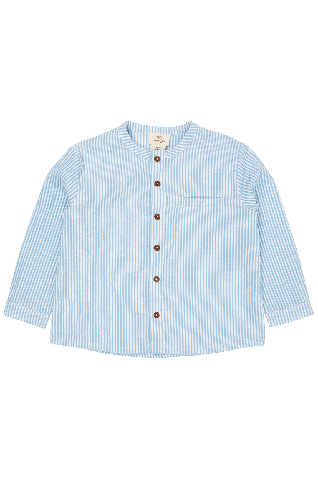 SEERSUCKER SHIRT W. PLACKET - SKY BLUE W CREAM STRIPE