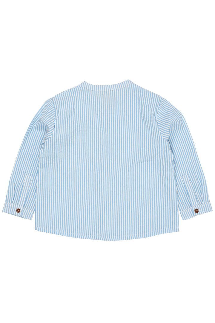 SEERSUCKER SHIRT W. PLACKET - SKY BLUE W CREAM STRIPE