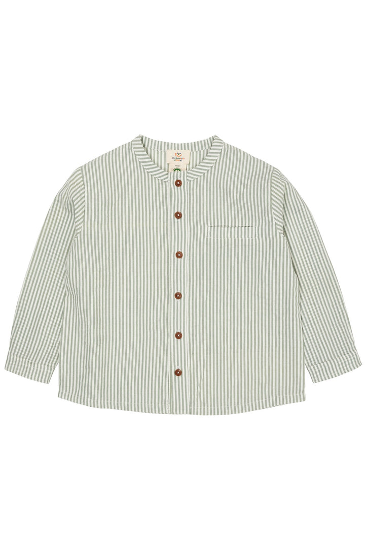 SEERSUCKER SHIRT W. PLACKET - GREEN W CREAM STRIPE