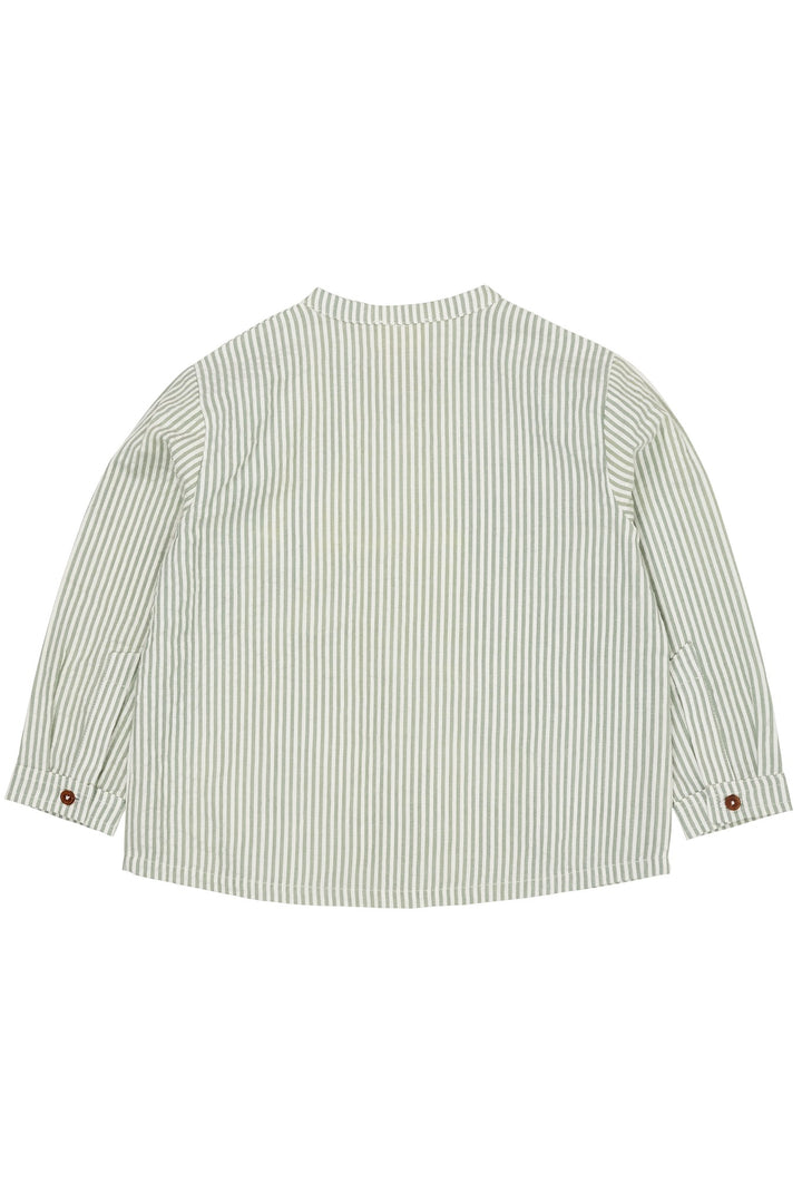 SEERSUCKER SHIRT W. PLACKET - GREEN W CREAM STRIPE