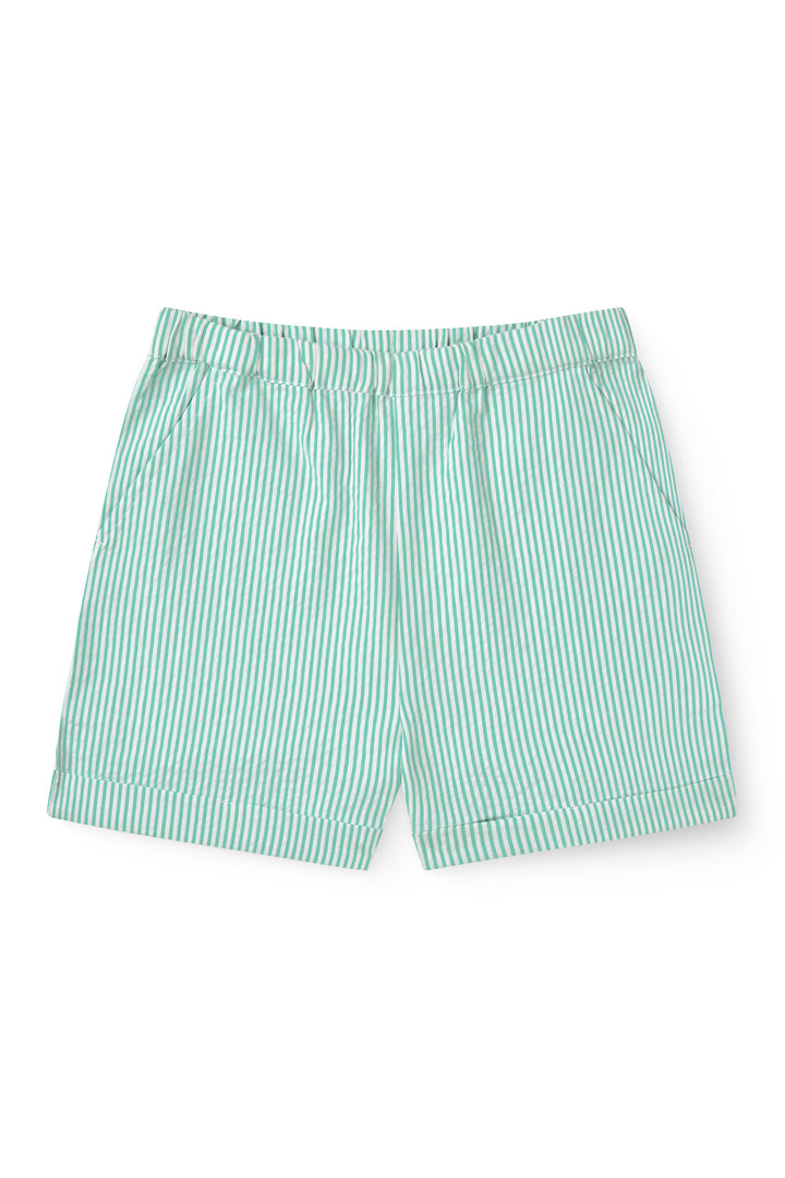SEERSUCKER SHORTS SPORTY - SHARP GREEN W CREAM STRIPE