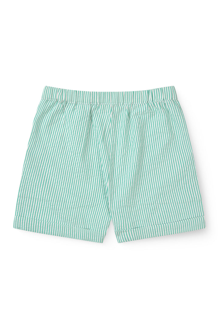 SEERSUCKER SHORTS SPORTY - SHARP GREEN W CREAM STRIPE