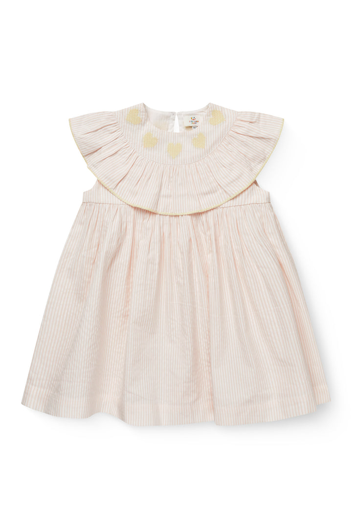 SEERSUCKER DRESS W. HEART - DUSTY ROSE W CREAM STRIPE W YELLOW