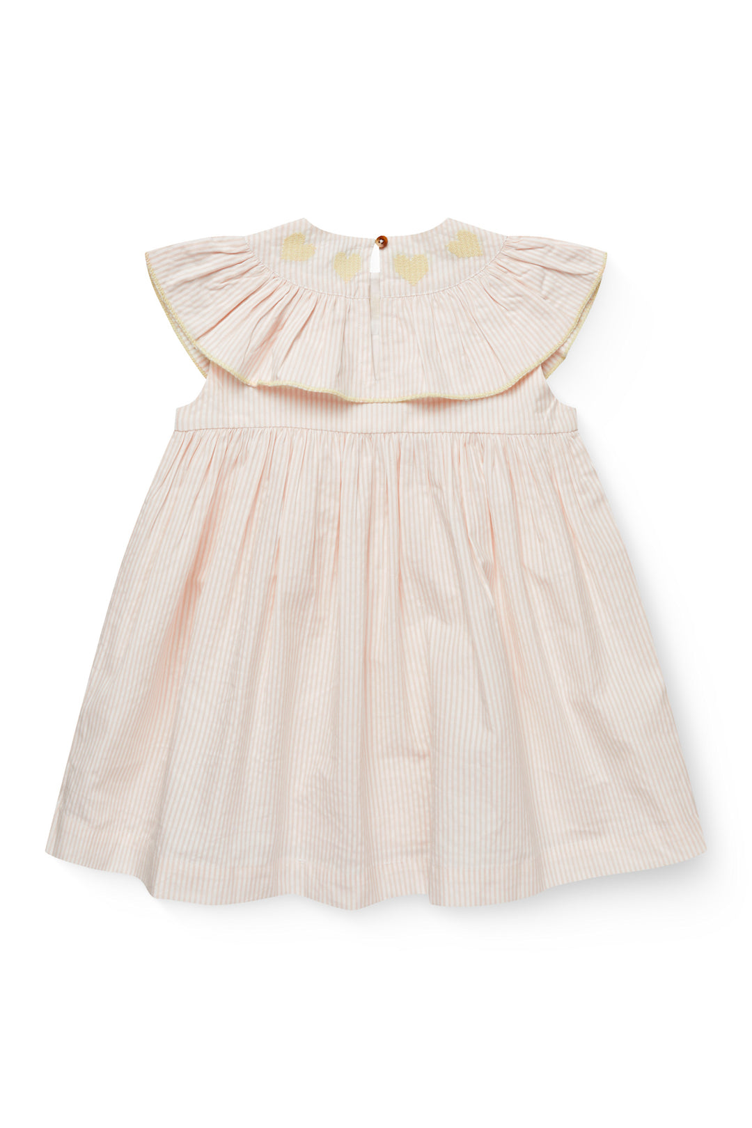 SEERSUCKER DRESS W. HEART - DUSTY ROSE W CREAM STRIPE W YELLOW