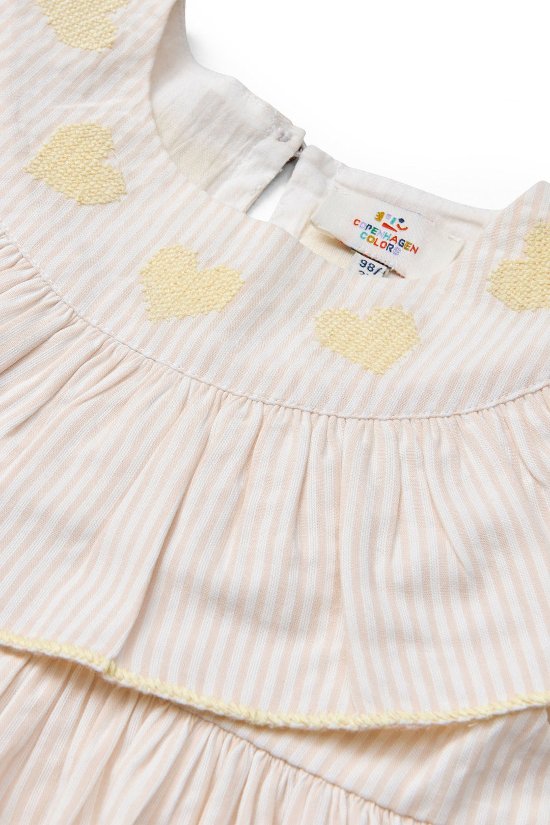 SEERSUCKER DRESS W. HEART - DUSTY ROSE W CREAM STRIPE W YELLOW