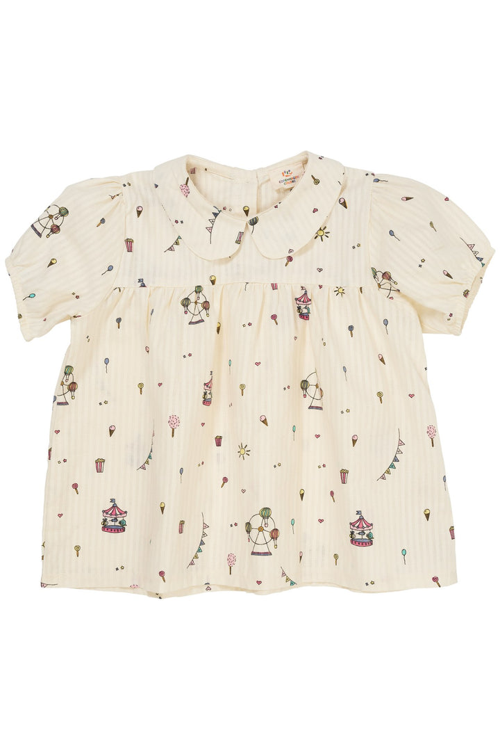 PRINTED BLOUSE W. COLLAR - CREAM PRINT