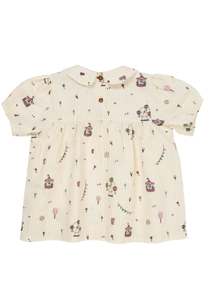 PRINTED BLOUSE W. COLLAR - CREAM PRINT